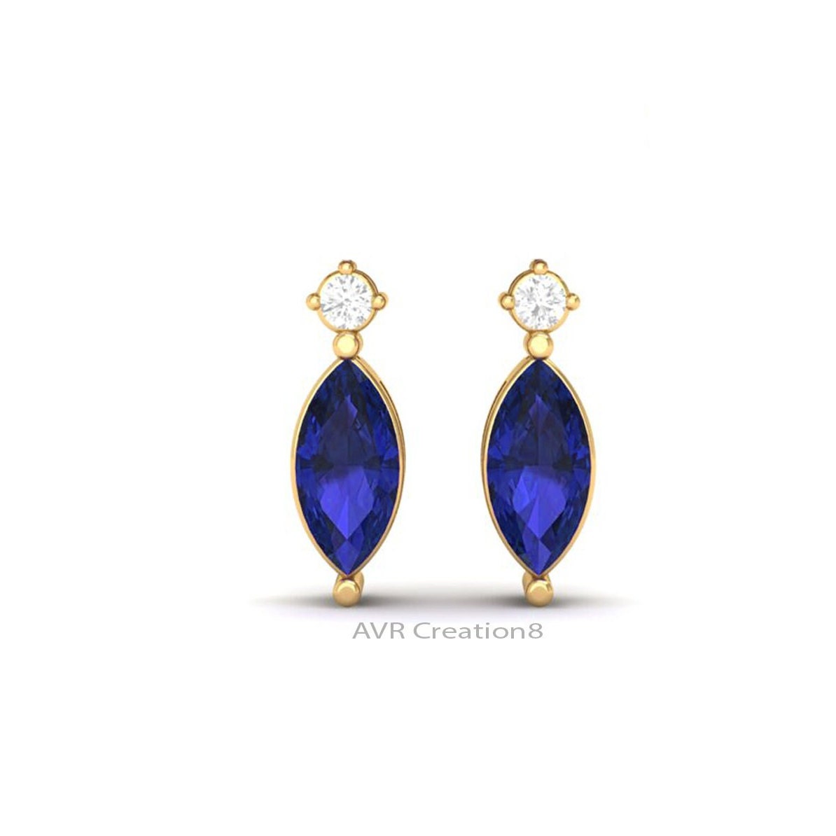 Solitaire Stud Earrings, Blue Sapphire Marquise Cut Earrings, September Birthstone Earrings, Minimalist Stud Earrings, Gift For Women