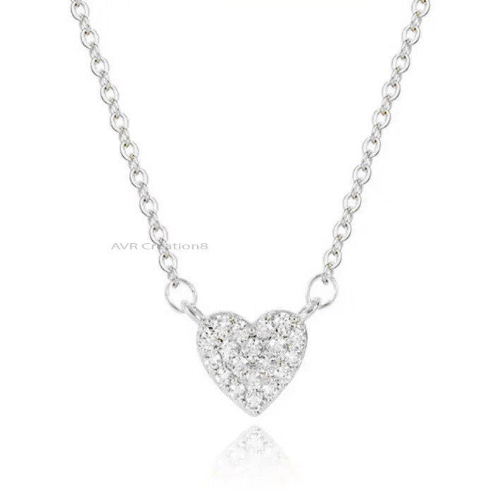 Pave Set Diamond Pendant Necklace with chain, Heart Cut Diamond Pendant, 925 Sterling Silver, Handmade Diamond Pendant, Pendant For Women
