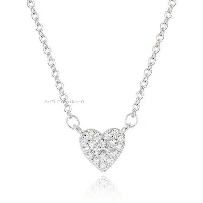 Pave Set Diamond Pendant Necklace with chain, Heart Cut Diamond Pendant, 925 Sterling Silver, Handmade Diamond Pendant, Pendant For Women