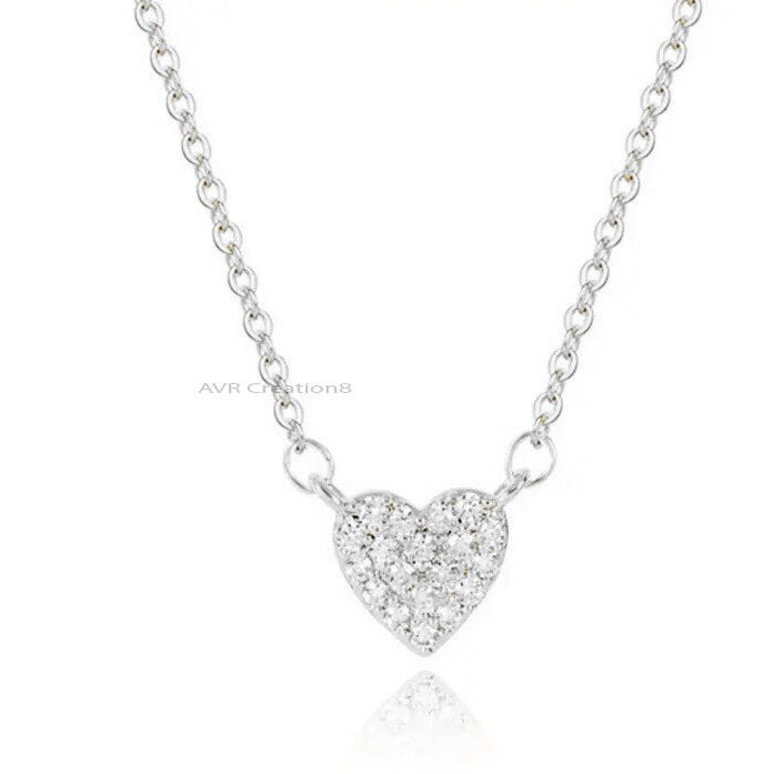 Pave Set Diamond Pendant Necklace with chain, Heart Cut Diamond Pendant, 925 Sterling Silver, Handmade Diamond Pendant, Pendant For Women