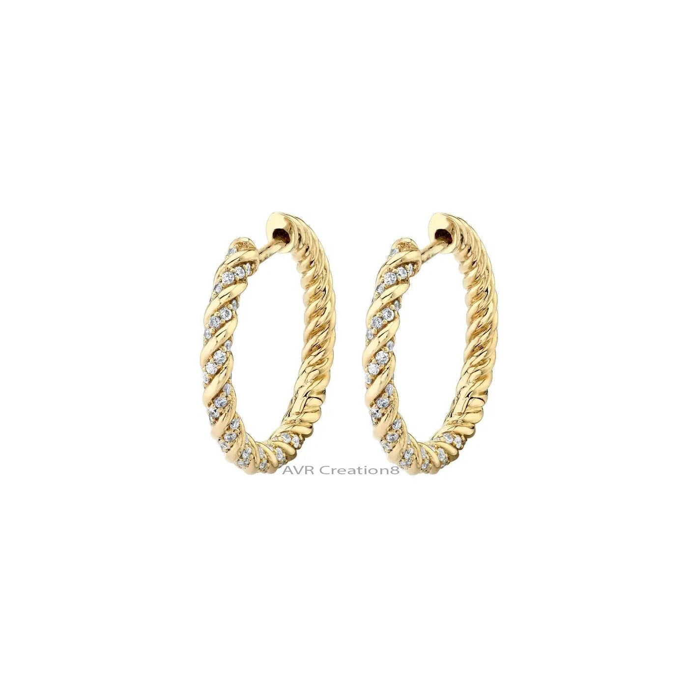 Women's Twisted Diamond Hoop Earrings, Diamond Earrings For Her, Handmade Earrings, 14K White Gold Plated Hoop Earrings, Gift For Girlfriend
