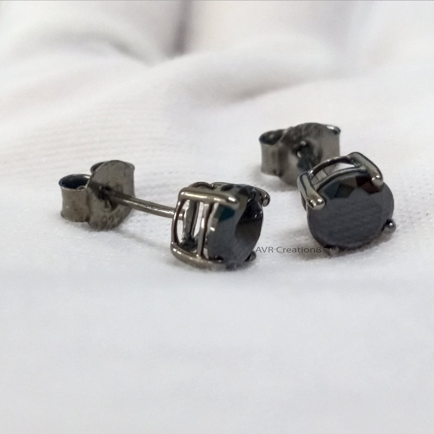 Black Diamond Solitaire Stud Earrings, Round Cut Diamond Stud Earrings, Gift For Girlfriend, 925 Sterling Silver, Earrings For Women