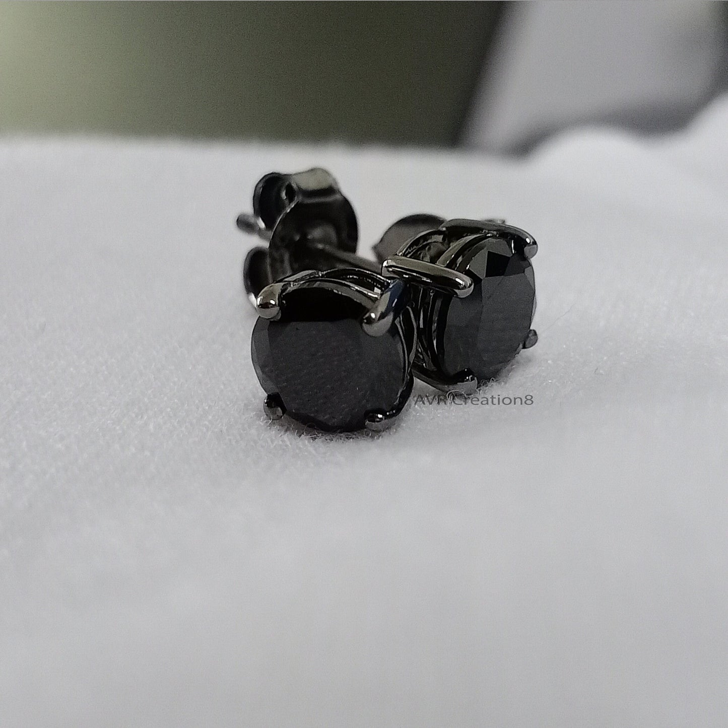 Black Diamond Solitaire Stud Earrings, Round Cut Diamond Stud Earrings, Gift For Girlfriend, 925 Sterling Silver, Earrings For Women