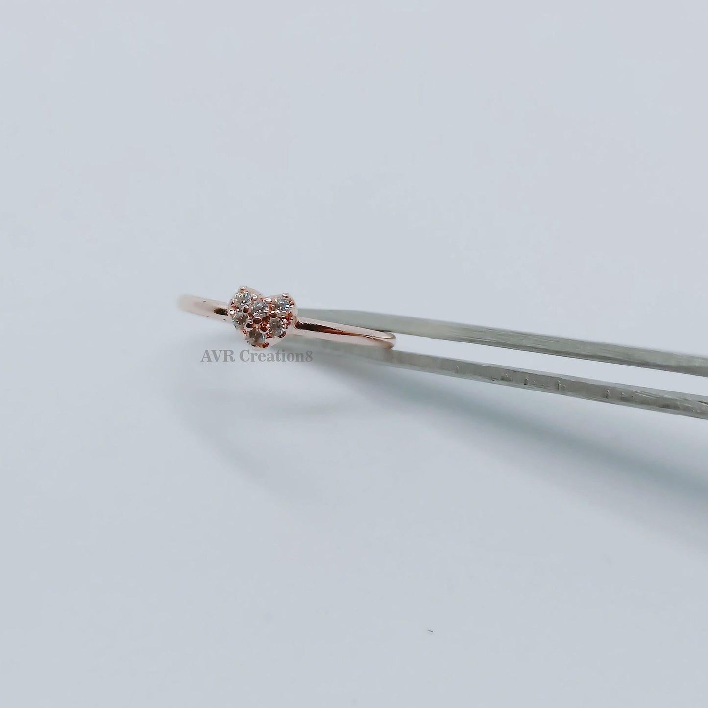 Tiny Heart Shape Diamond Promise Ring For Her, Pave Set Diamond Ring, Dainty Stackable Ring, 14K Rose Gold Plated, Handmade Ring For Woman