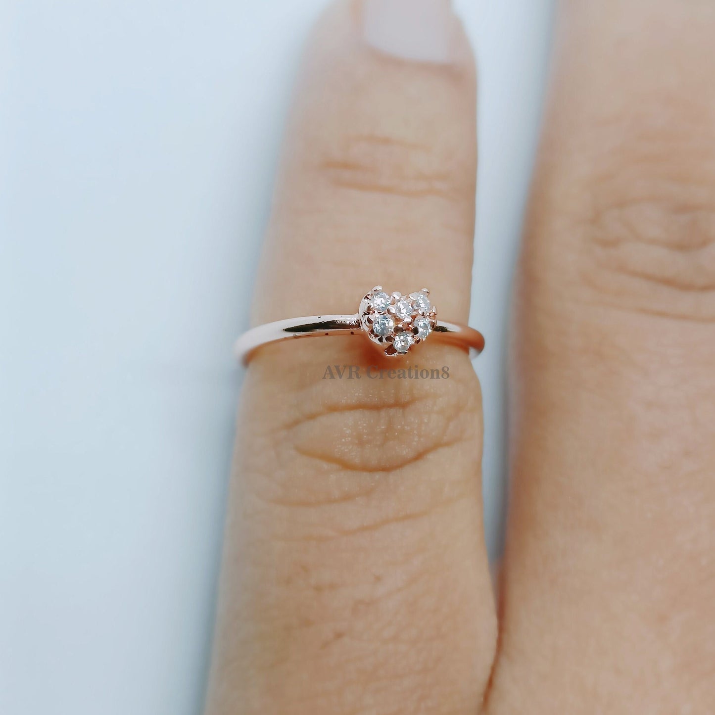 Tiny Heart Shape Diamond Promise Ring For Her, Pave Set Diamond Ring, Dainty Stackable Ring, 14K Rose Gold Plated, Handmade Ring For Woman