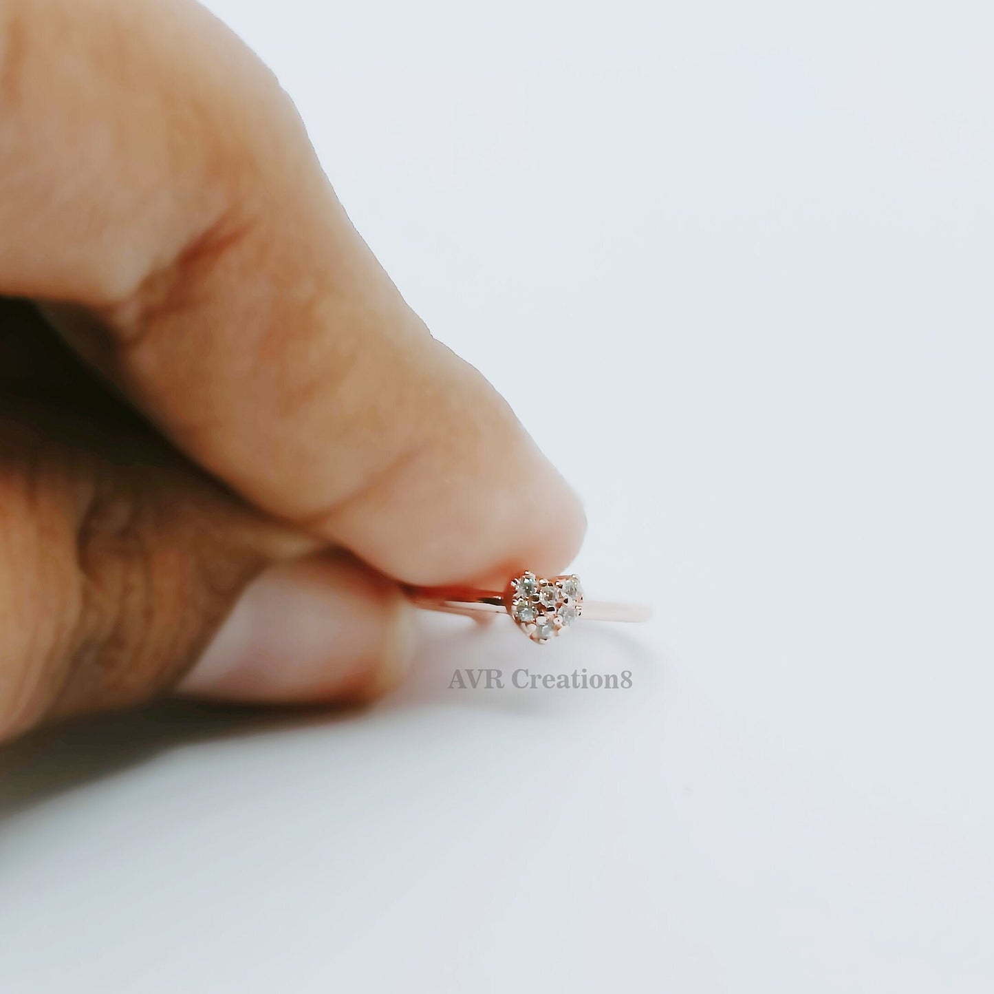 Tiny Heart Shape Diamond Promise Ring For Her, Pave Set Diamond Ring, Dainty Stackable Ring, 14K Rose Gold Plated, Handmade Ring For Woman