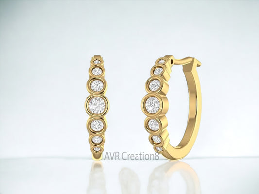 Minimalist Hoop Earrings For Her, Diamond Hoop Earrings, Handmade Hoop Earrings, 14K Yellow Gold Plated, Gifts For Her, Bezel Set Earrings
