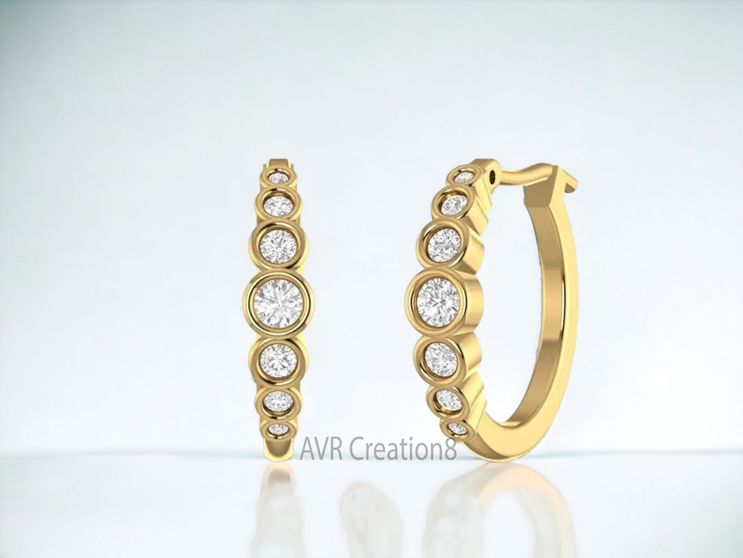 Minimalist Hoop Earrings For Her, Diamond Hoop Earrings, Handmade Hoop Earrings, 14K Yellow Gold Plated, Gifts For Her, Bezel Set Earrings