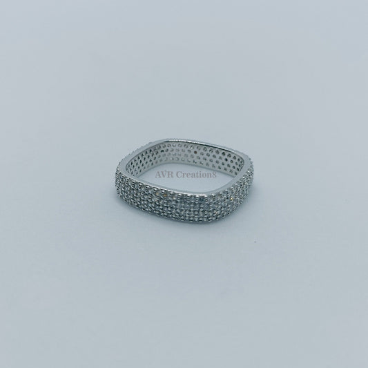 Square Pave Eternity Band | Cubic Zirconia Ring | White Gold Tone Ring | Stackable Statement Ring | Wide Wedding Band | Gift for Her