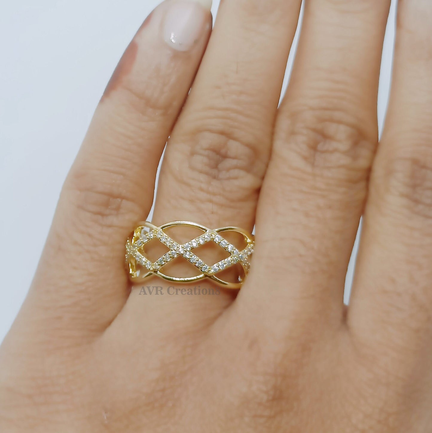 Criss Cross Ring, Pave Diamond X Ring, Wedding Band, Stackable Ring, Statement Ring for Her, Statement Ring, Diamond Band, Anniversary Gifts