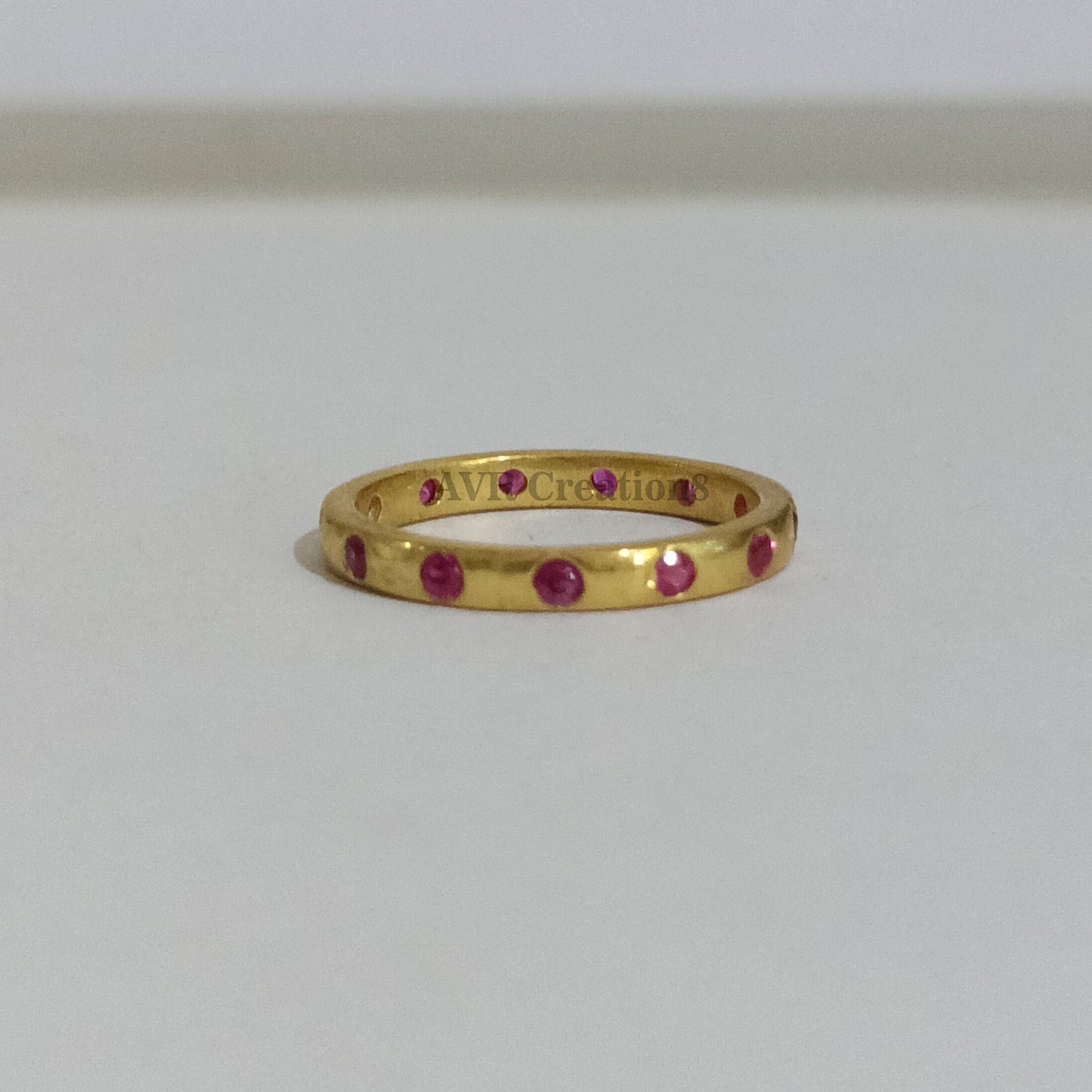 Eternity Pink Ruby Wedding Unique Band Ring, Bezel Set Ruby Ring, Dainty Marriage Ring, 14K Yellow Gold Plated, Gifts For Girlfriend, Gifts