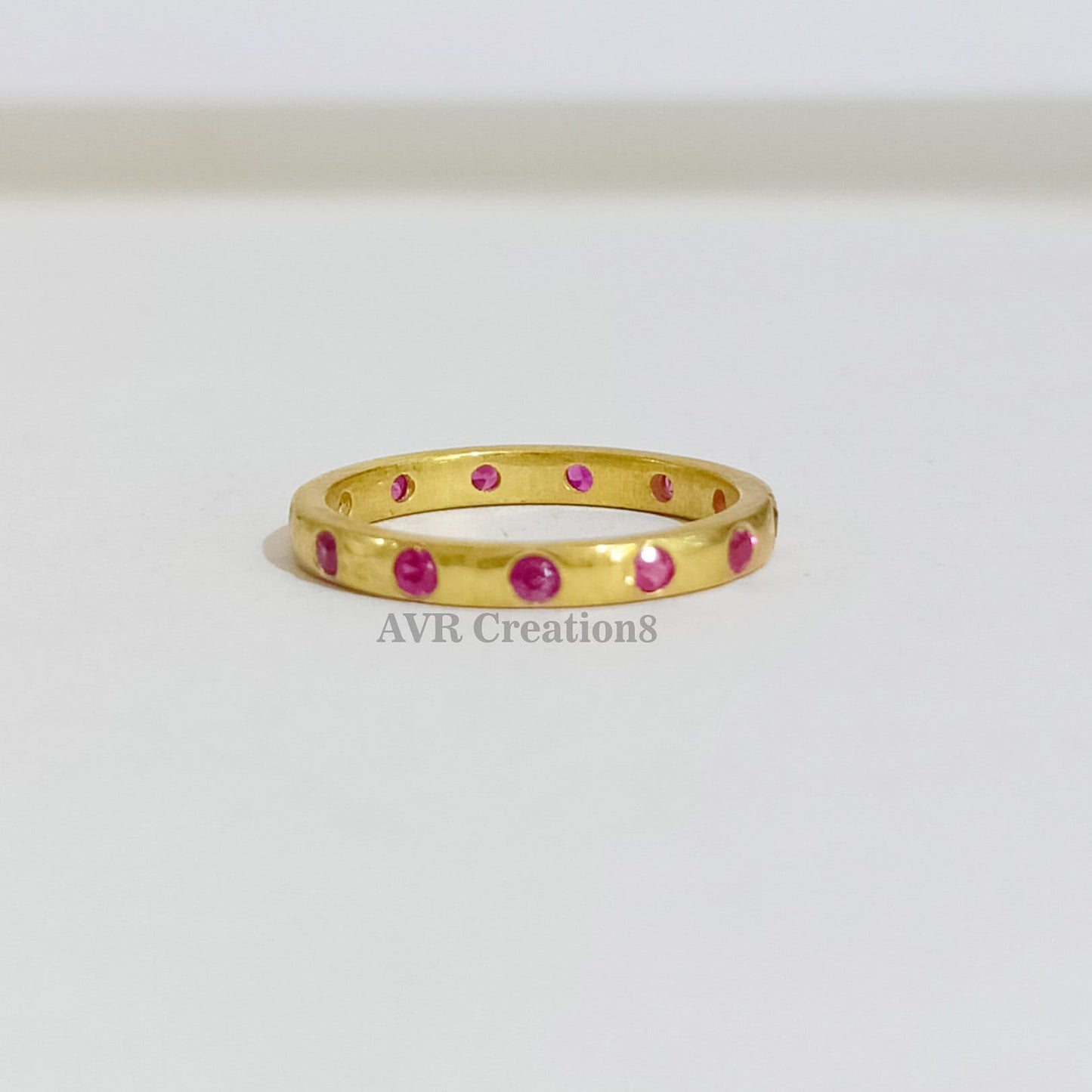 Eternity Pink Ruby Wedding Unique Band Ring, Bezel Set Ruby Ring, Dainty Marriage Ring, 14K Yellow Gold Plated, Gifts For Girlfriend, Gifts