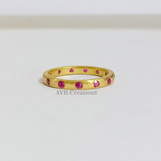 Eternity Pink Ruby Wedding Unique Band Ring, Bezel Set Ruby Ring, Dainty Marriage Ring, 14K Yellow Gold Plated, Gifts For Girlfriend, Gifts
