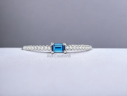 Baguette Blue Topaz Ring | Emerald Cut Blue Gemstone Ring | Sterling Silver Band | December Birthstone | Dainty Stacking Ring | Gift For Her