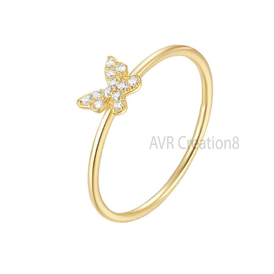 Butterfly Diamond Engagement Ring For Women, Cluster Diamond Ring, Stackable Ring, Handmade Ring, 925 Sterling Silver, Mothers Day Gifts