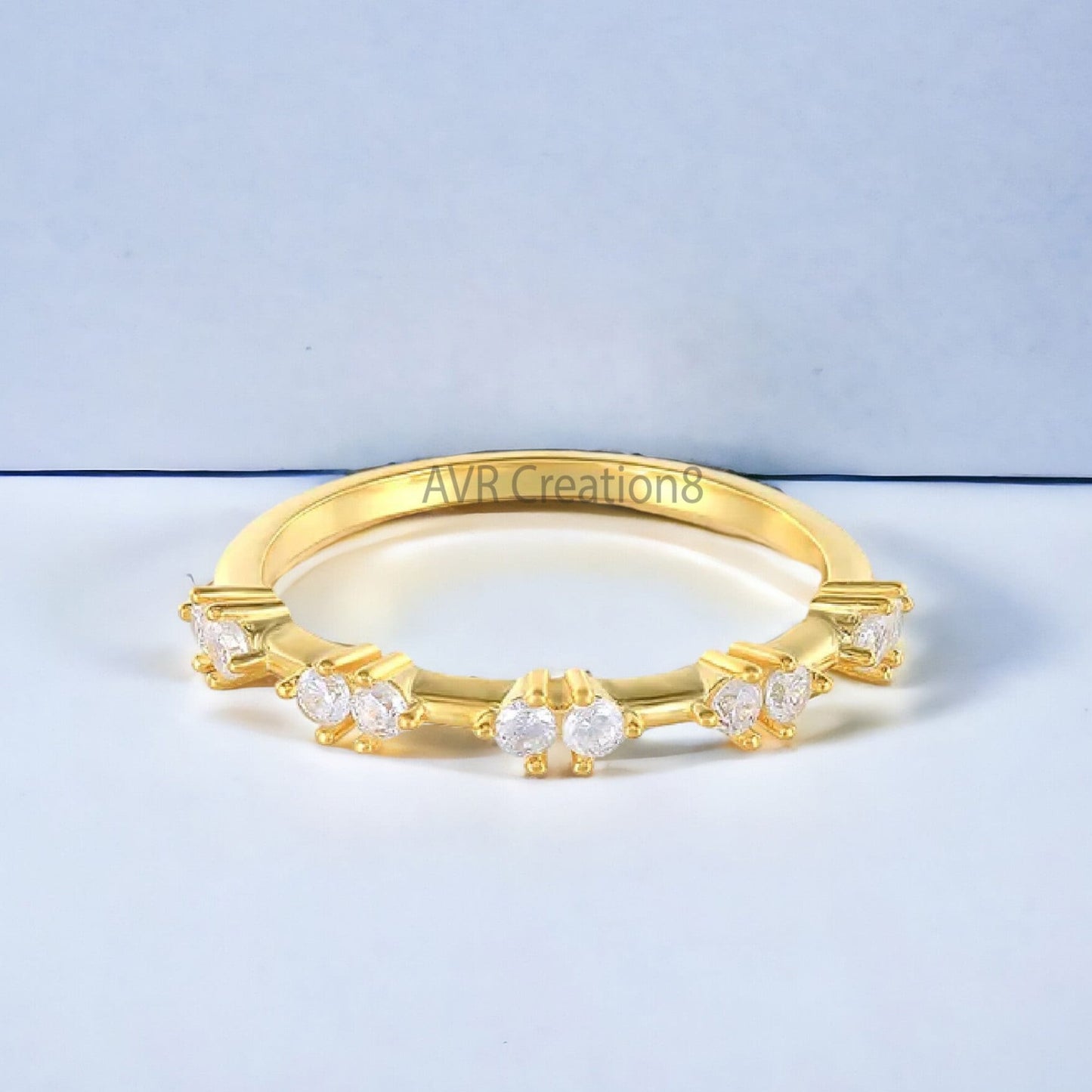 Half Eternity Diamond Wedding Ring for Women, 14K Yellow Gold Plated, Minimalist Band, Dainty Diamond Ring, Moissanite Band, Gifts for Her