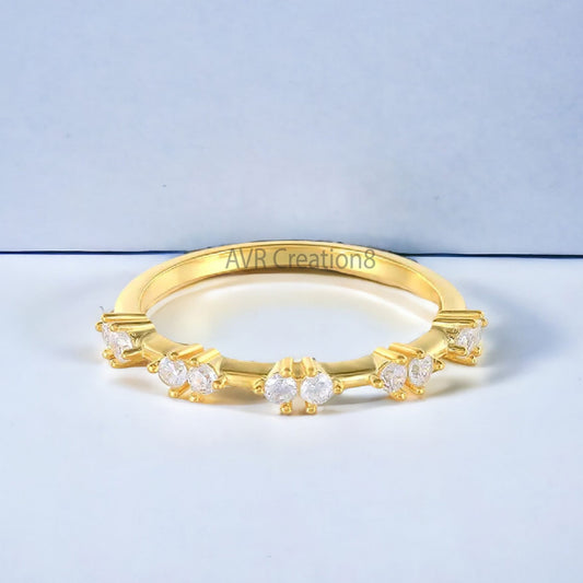 Half Eternity Diamond Wedding Ring for Women, 14K Yellow Gold Plated, Minimalist Band, Dainty Diamond Ring, Moissanite Band, Gifts for Her