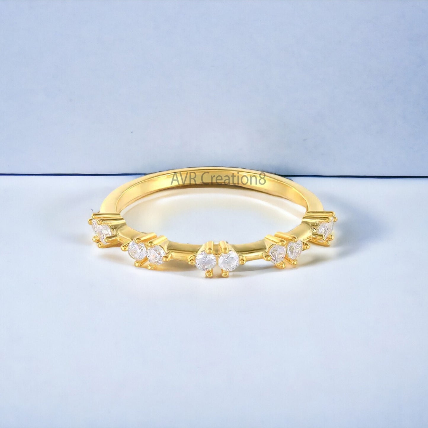 Half Eternity Diamond Wedding Ring for Women, 14K Yellow Gold Plated, Minimalist Band, Dainty Diamond Ring, Moissanite Band, Gifts for Her