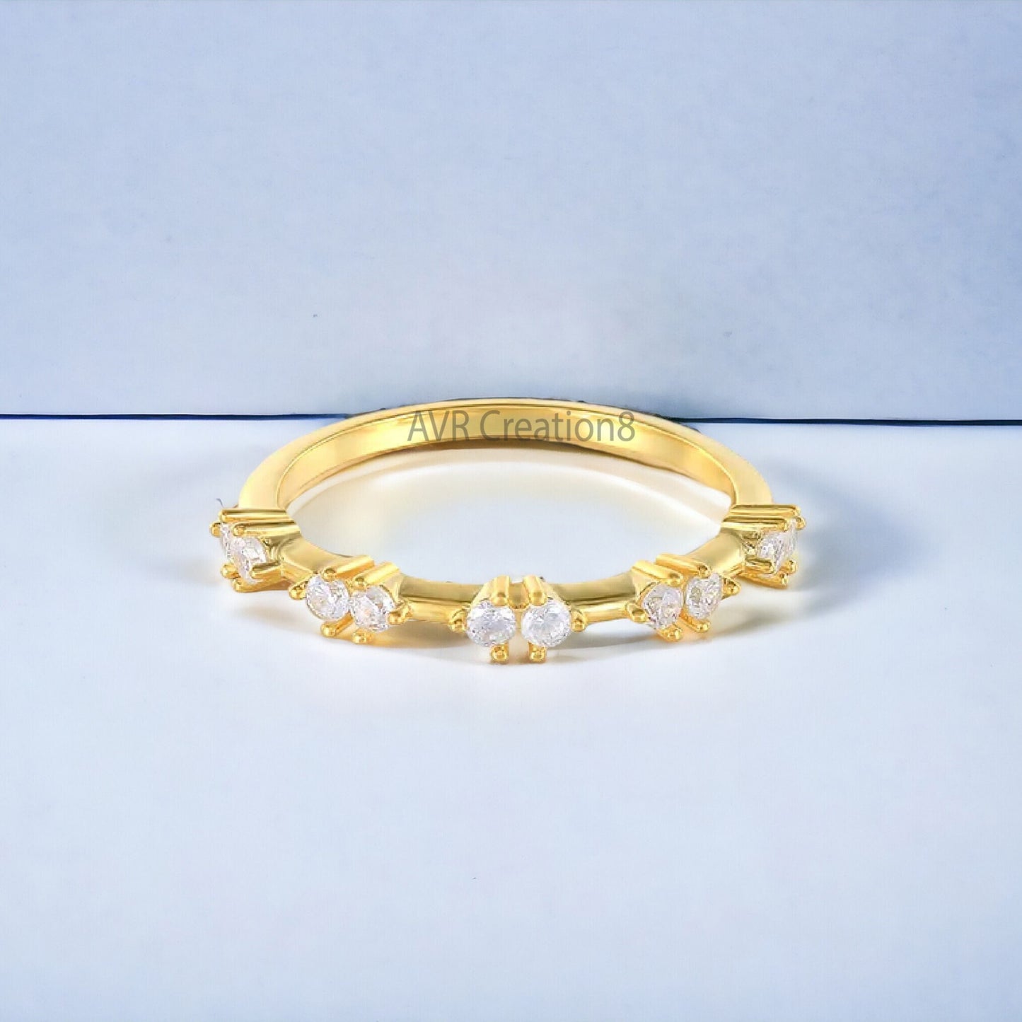 Half Eternity Diamond Wedding Ring for Women, 14K Yellow Gold Plated, Minimalist Band, Dainty Diamond Ring, Moissanite Band, Gifts for Her