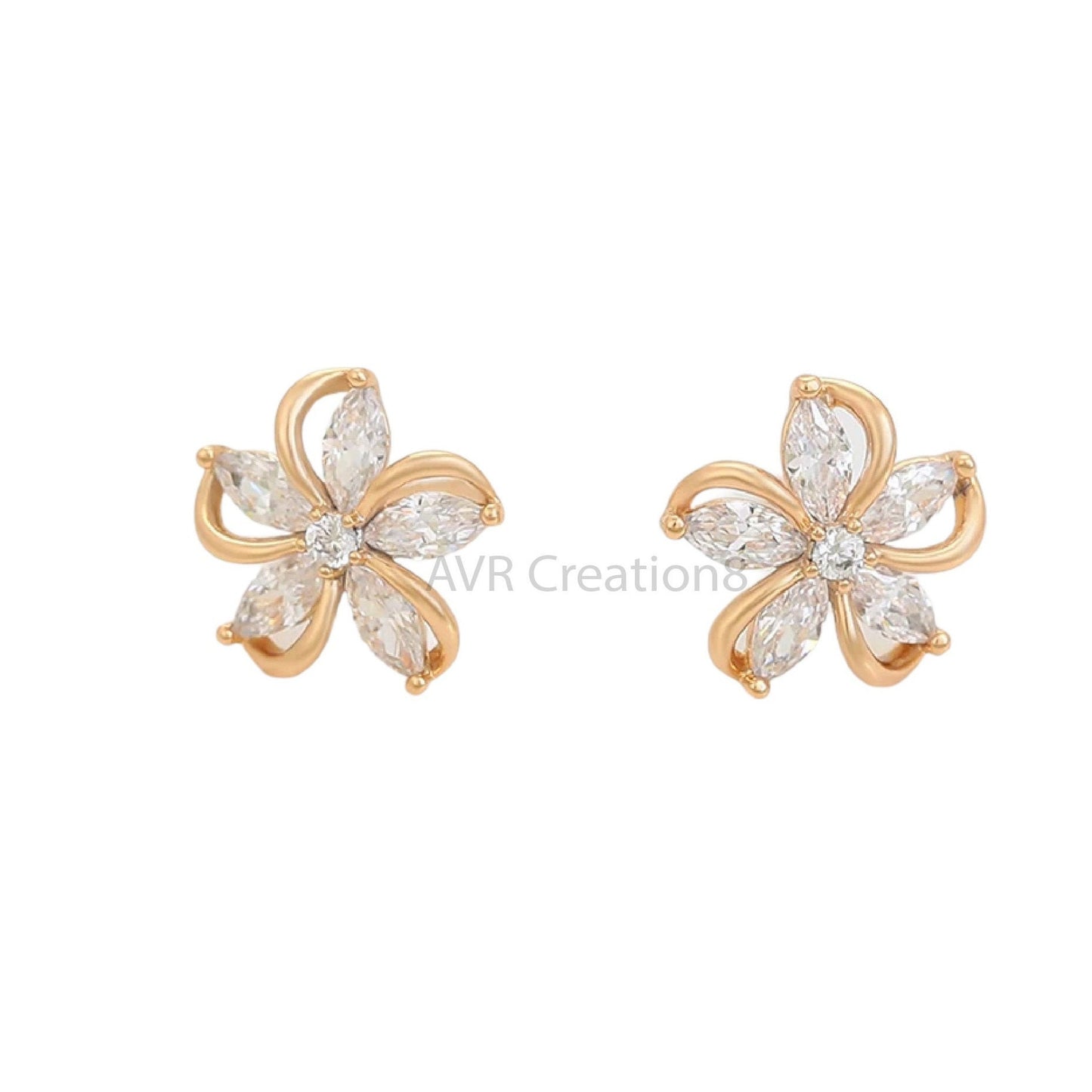 Flower Shape Five Stone Push Back Style Earrings, Marquise Cut Moissanite Stud Earrings, Earrings For Women, Anniversary Gifts Earrings