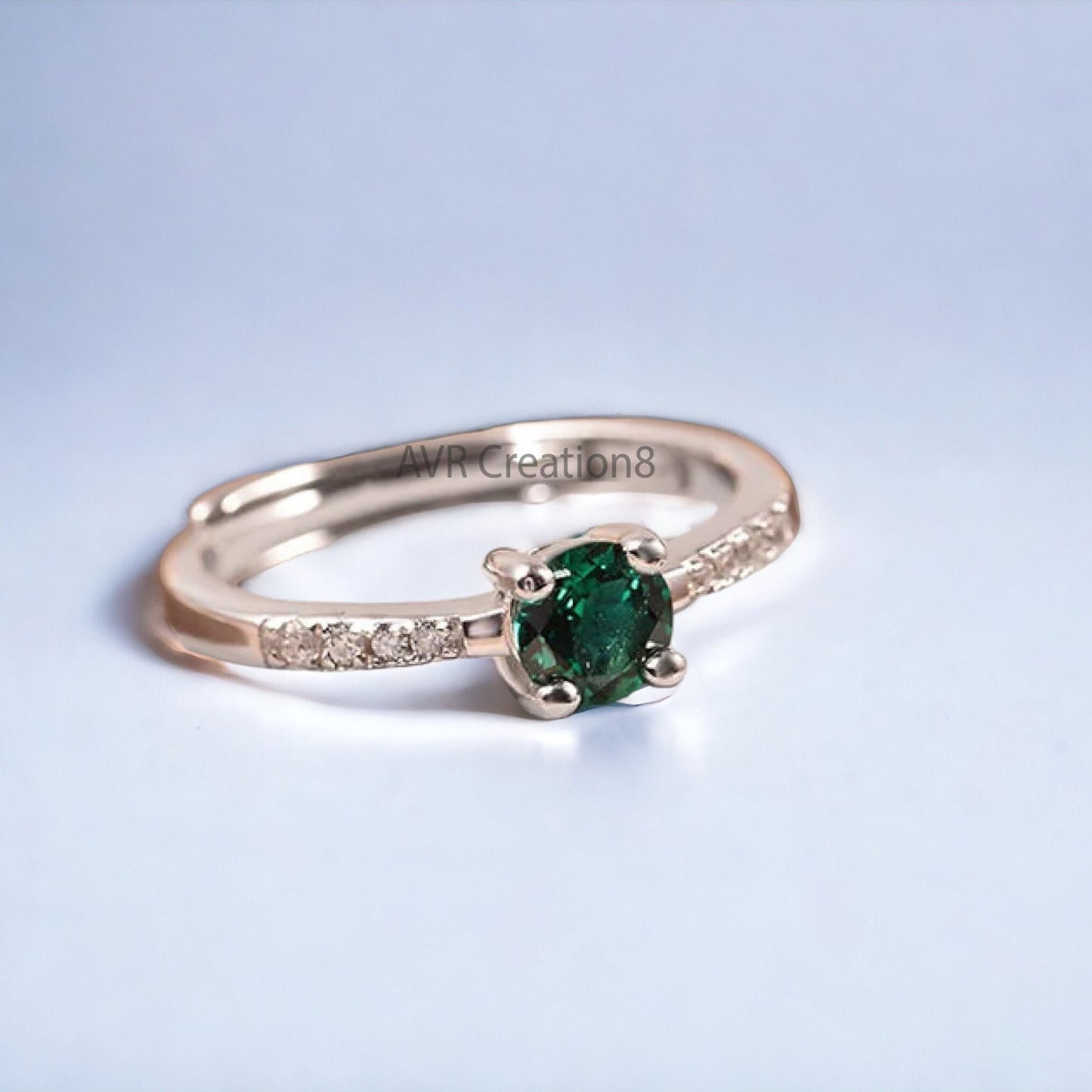 Green Emerald Solitaire Engagement Ring, May Birthstone Ring, Round Emerald Ring, 925 Sterling Silver, Rings For Women, Anniversary Gifts