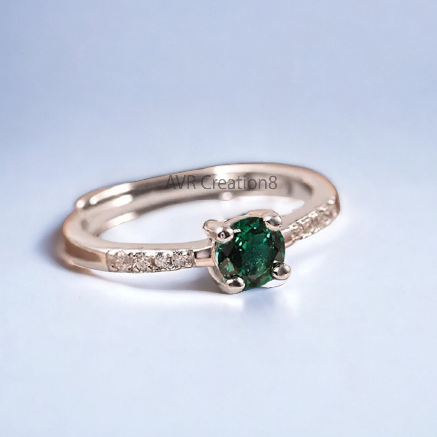 Green Emerald Solitaire Engagement Ring, May Birthstone Ring, Round Emerald Ring, 925 Sterling Silver, Rings For Women, Anniversary Gifts