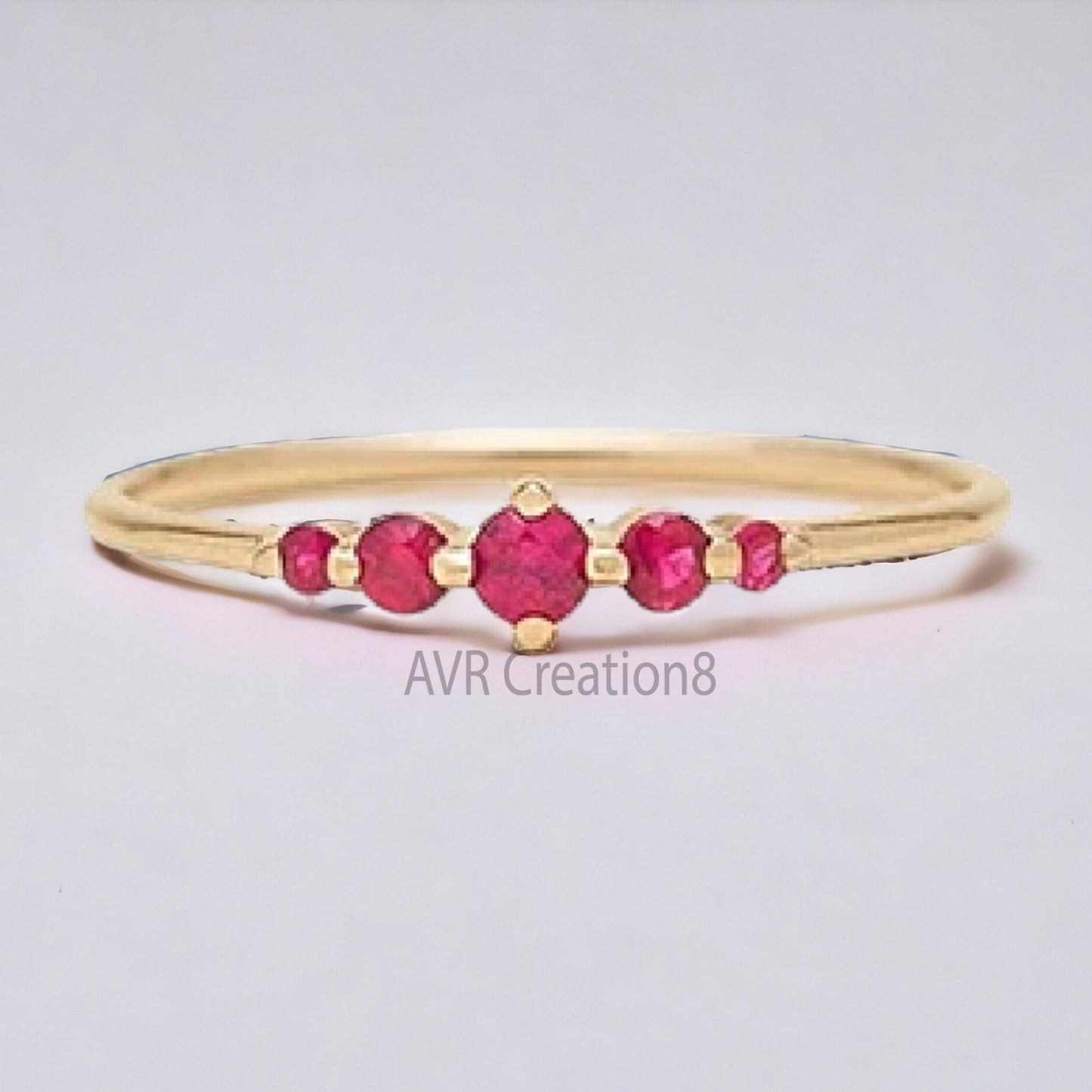 Five Stone Pink Ruby Gemstone Wedding Women's Ring, Pink Birthstone Ring, 14K Yellow Gold Plated, 925 Sterling Silver, Gifts For Girlfriend