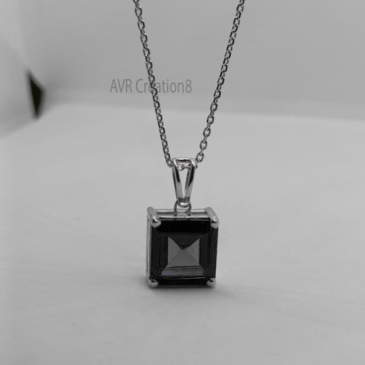 Black Diamond Pendant Necklace For Women, Emerald Cut Gemstone Pendant, Solitaire Diamond Pendant, 925 Sterling Silver, Mothers Day Gifts