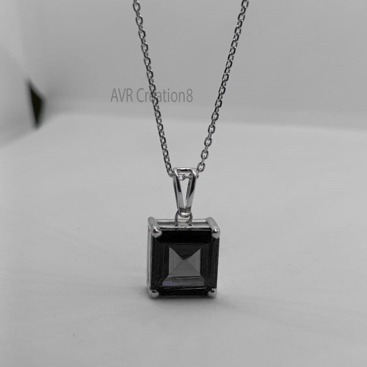 Black Diamond Pendant Necklace For Women, Emerald Cut Gemstone Pendant, Solitaire Diamond Pendant, 925 Sterling Silver, Mothers Day Gifts