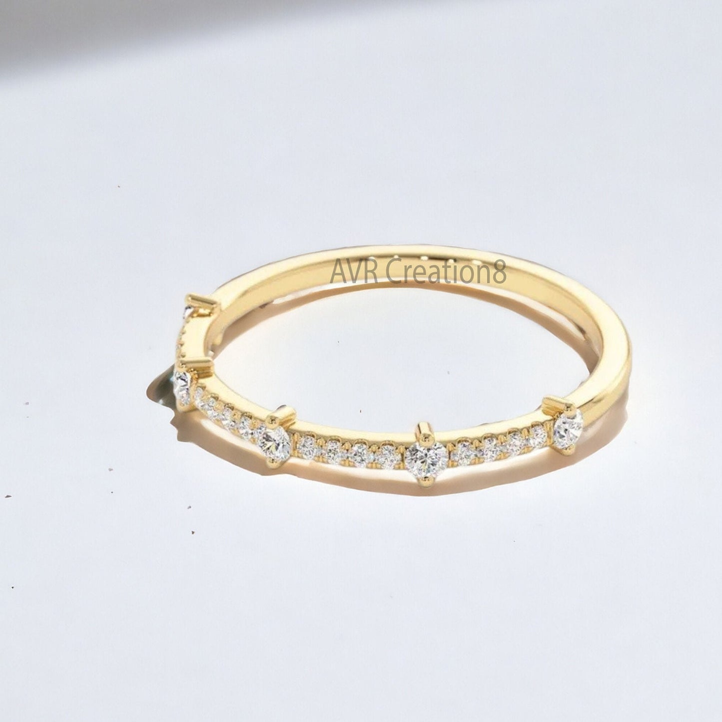 Engagement Wedding Band, Half Eternity Diamond Wedding Ring for Women, Dainty Diamond Ring, 14K Yellow Gold Plated, 925 Sterling Silver Ring
