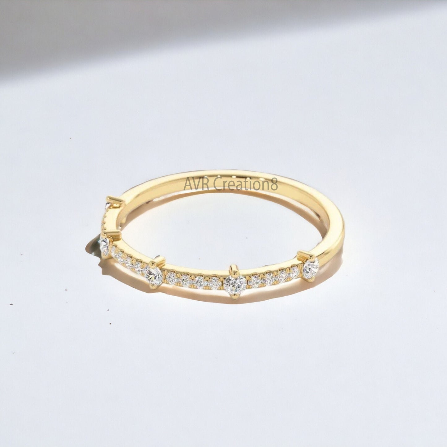 Engagement Wedding Band, Half Eternity Diamond Wedding Ring for Women, Dainty Diamond Ring, 14K Yellow Gold Plated, 925 Sterling Silver Ring