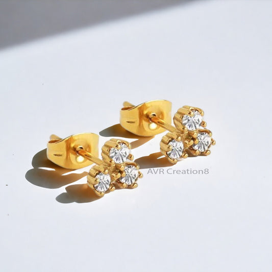 Triple Stone Stud Earrings | Minimalist Diamond/CZ Cluster Earrings | Everyday Sparkle Earrings | Bridesmaid Gift | Tiny  Handmade Studs Ear