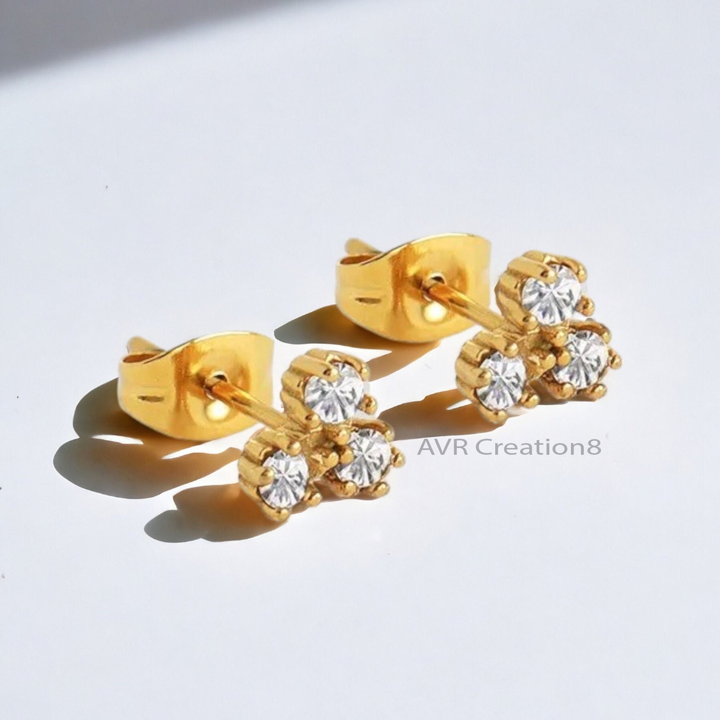 Triple Stone Stud Earrings | Minimalist Diamond/CZ Cluster Earrings | Everyday Sparkle Earrings | Bridesmaid Gift | Tiny  Handmade Studs Ear