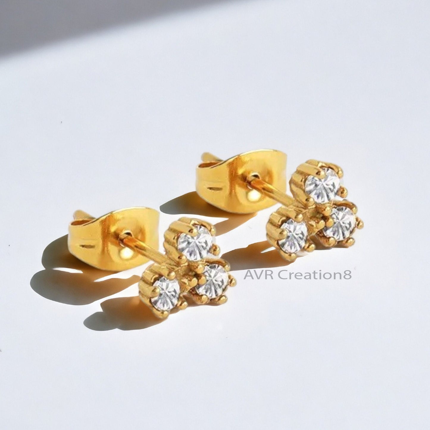 Triple Stone Stud Earrings | Minimalist Diamond/CZ Cluster Earrings | Everyday Sparkle Earrings | Bridesmaid Gift | Tiny  Handmade Studs Ear