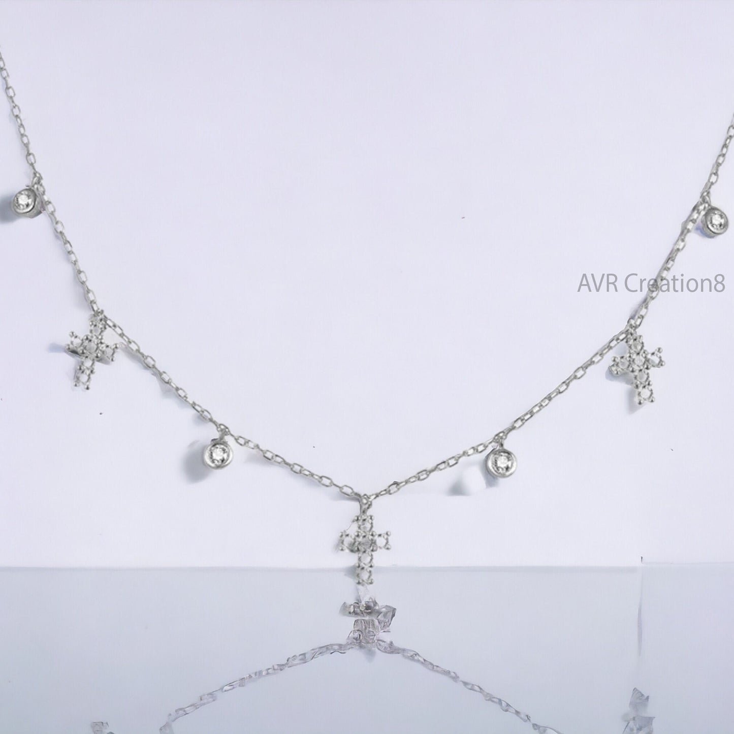 Tiny Cross Station Women Necklace Pendant For Her, Diamond Station Necklace, Daily Use Pendant, 925 Sterling Silver, Gifts For Girlfriend
