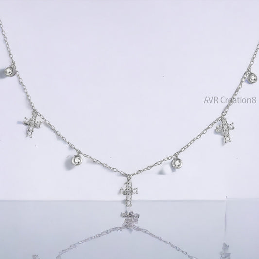 Tiny Cross Station Women Necklace Pendant For Her, Diamond Station Necklace, Daily Use Pendant, 925 Sterling Silver, Gifts For Girlfriend