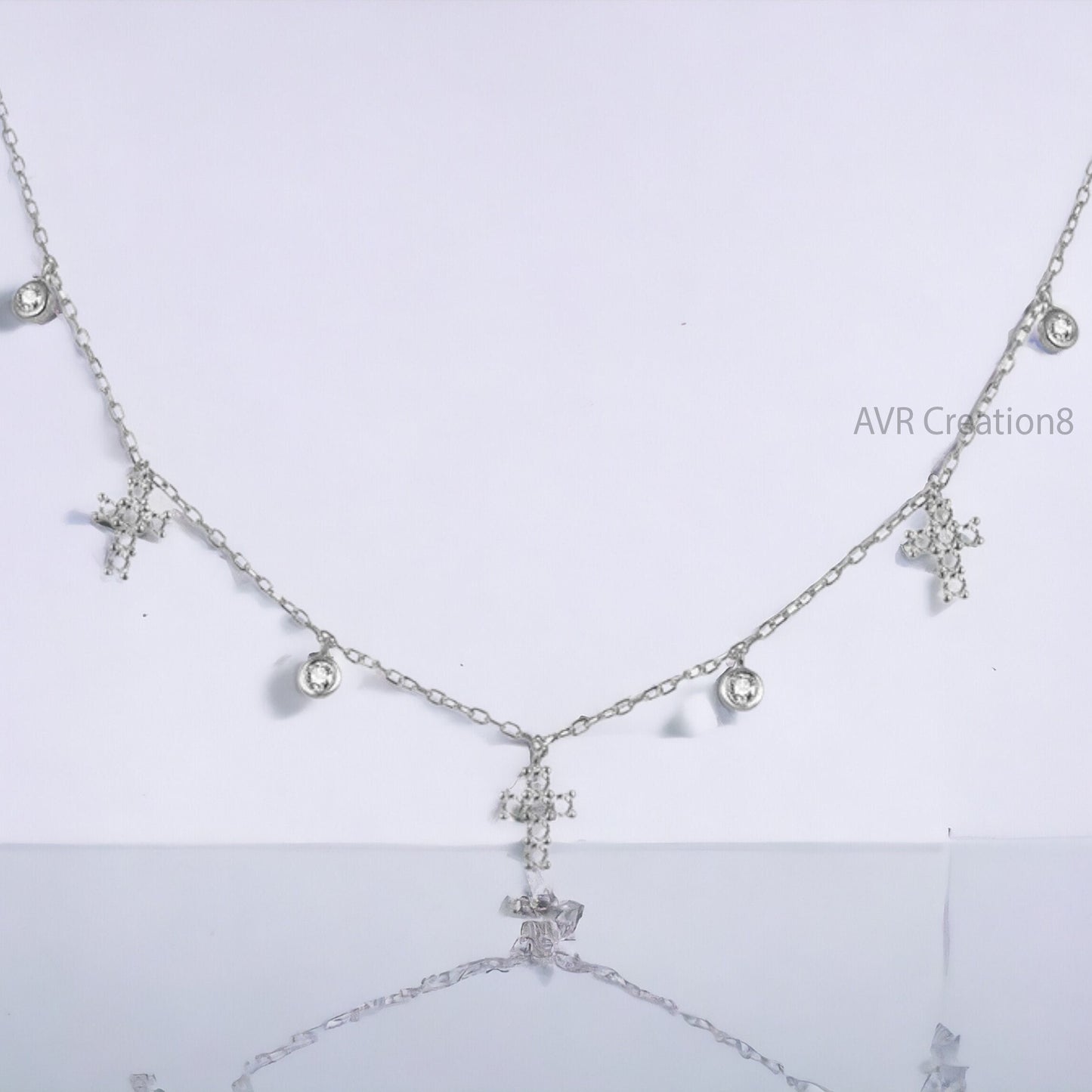 Tiny Cross Station Women Necklace Pendant For Her, Diamond Station Necklace, Daily Use Pendant, 925 Sterling Silver, Gifts For Girlfriend