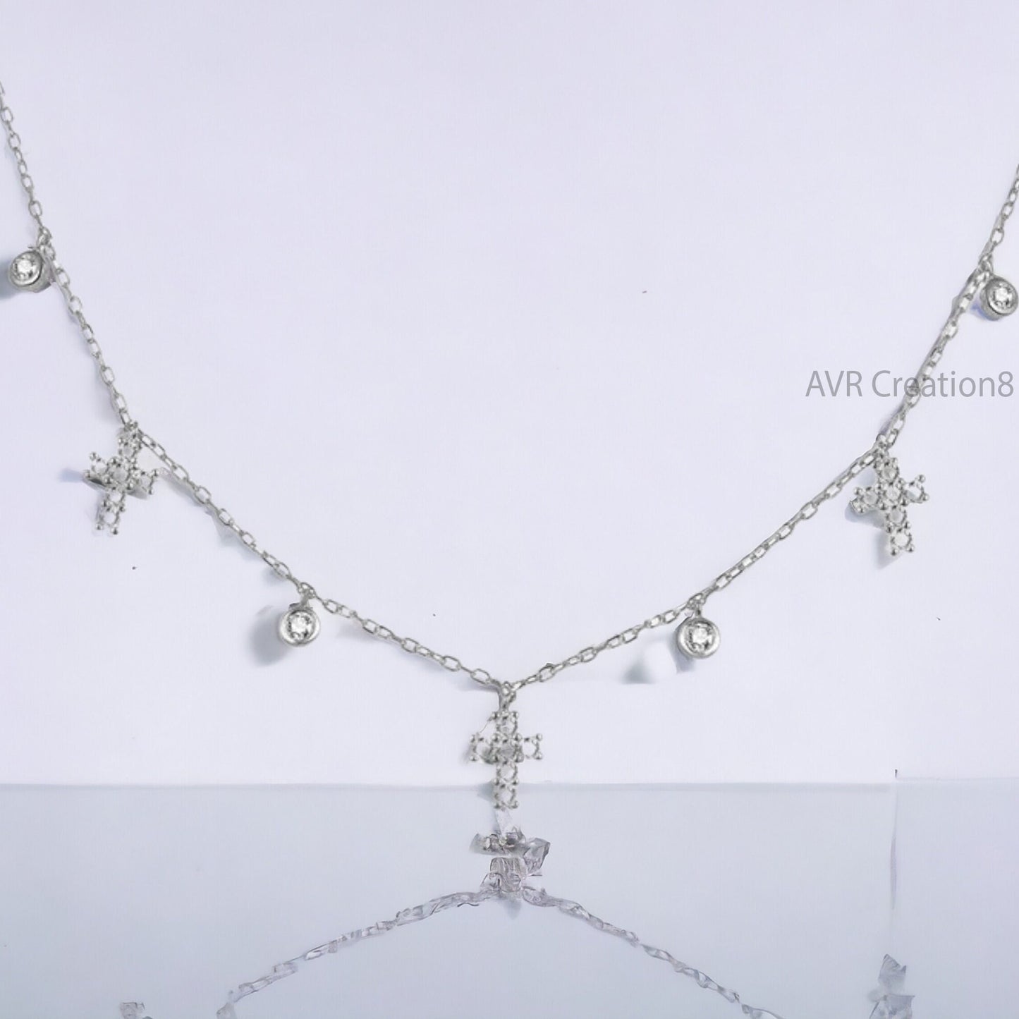 Tiny Cross Station Women Necklace Pendant For Her, Diamond Station Necklace, Daily Use Pendant, 925 Sterling Silver, Gifts For Girlfriend
