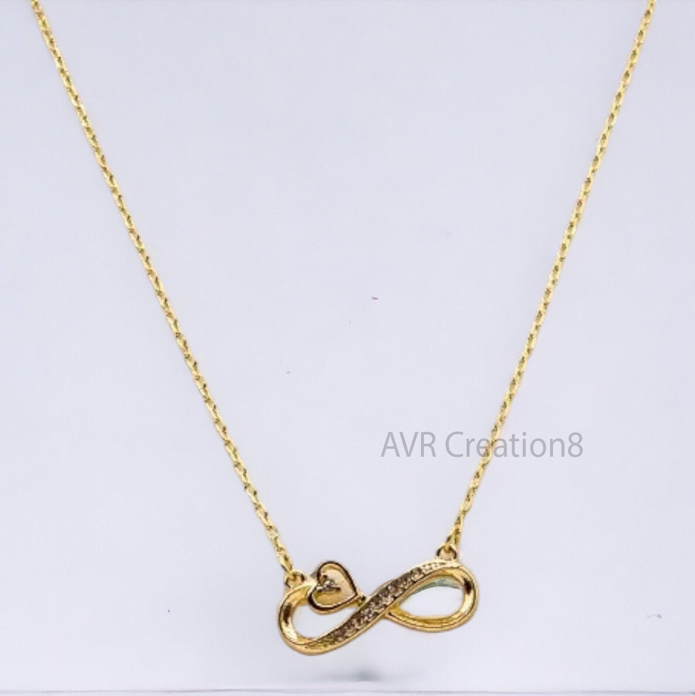 Infinity Symbol Dainty Diamond Necklace Pendant, Tiny Heart Pendant, Personalized Gifts, 14K Yellow Gold Plated, Anniversary Gifts For Her