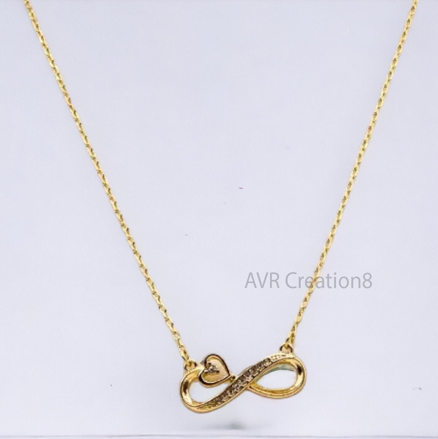 Infinity Symbol Dainty Diamond Necklace Pendant, Tiny Heart Pendant, Personalized Gifts, 14K Yellow Gold Plated, Anniversary Gifts For Her
