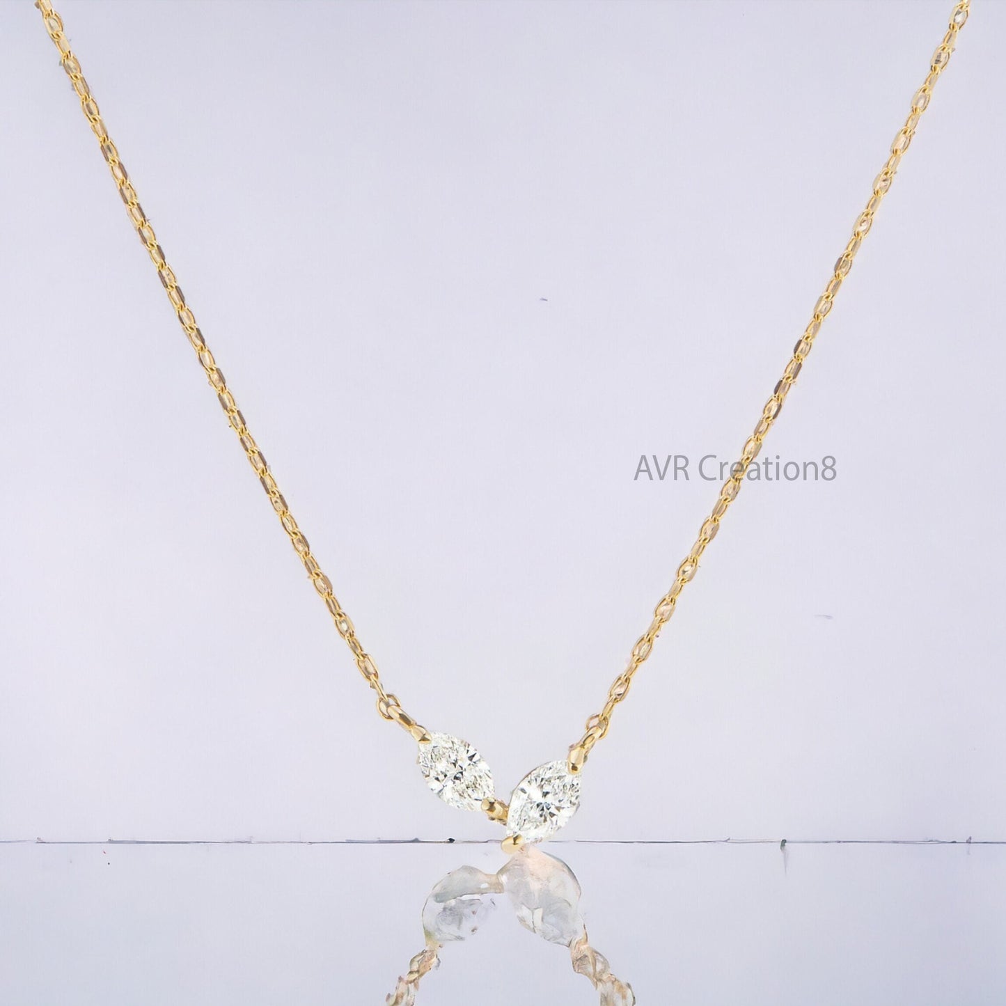 Double Stone Marquise Cut Pendant Necklace With Cable Chain, Diamond Pendant Necklace, Daily Use Pendant, 925 Sterling Silver, Gifts For Her
