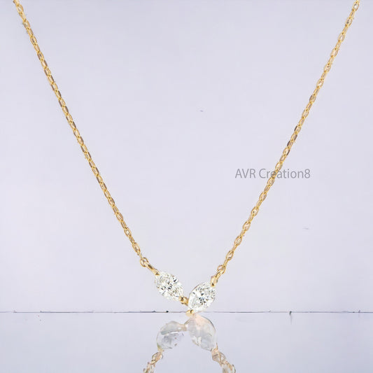 Double Stone Marquise Cut Pendant Necklace With Cable Chain, Diamond Pendant Necklace, Daily Use Pendant, 925 Sterling Silver, Gifts For Her