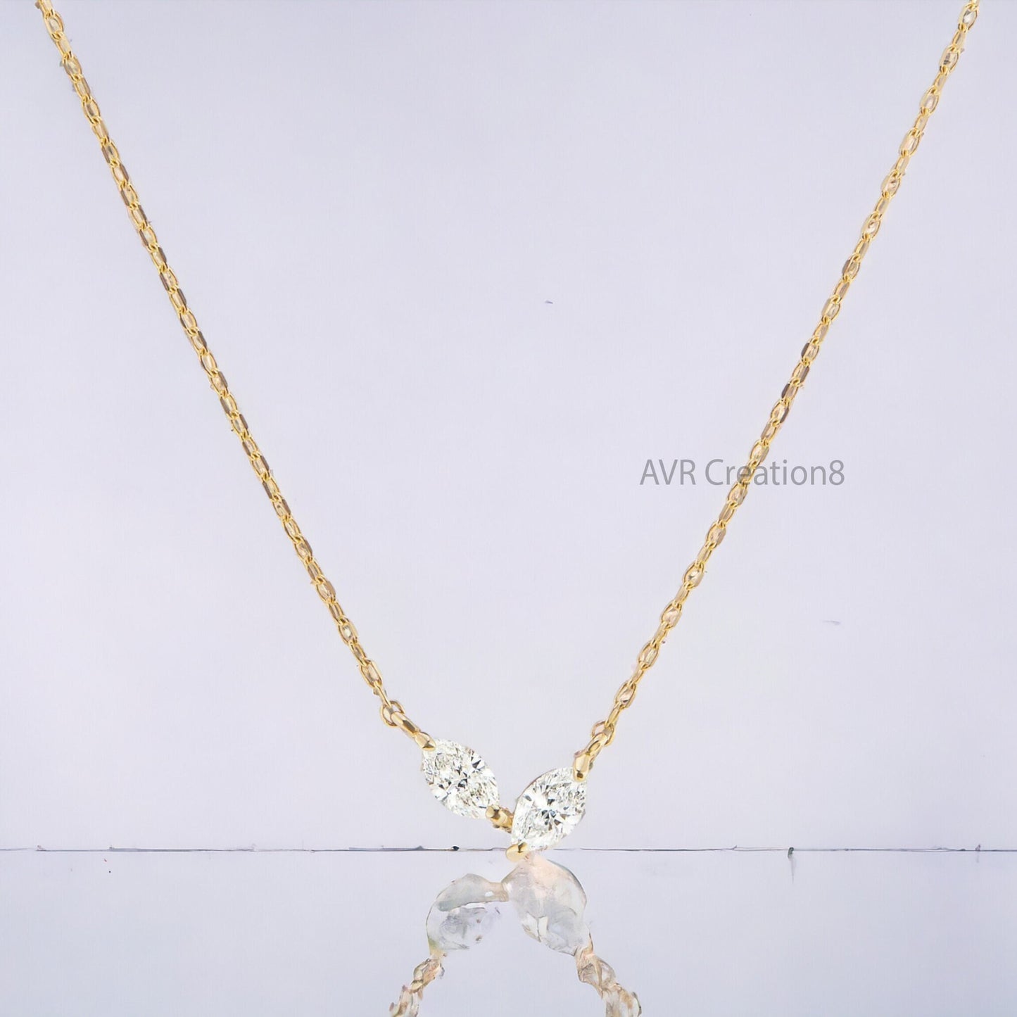 Double Stone Marquise Cut Pendant Necklace With Cable Chain, Diamond Pendant Necklace, Daily Use Pendant, 925 Sterling Silver, Gifts For Her