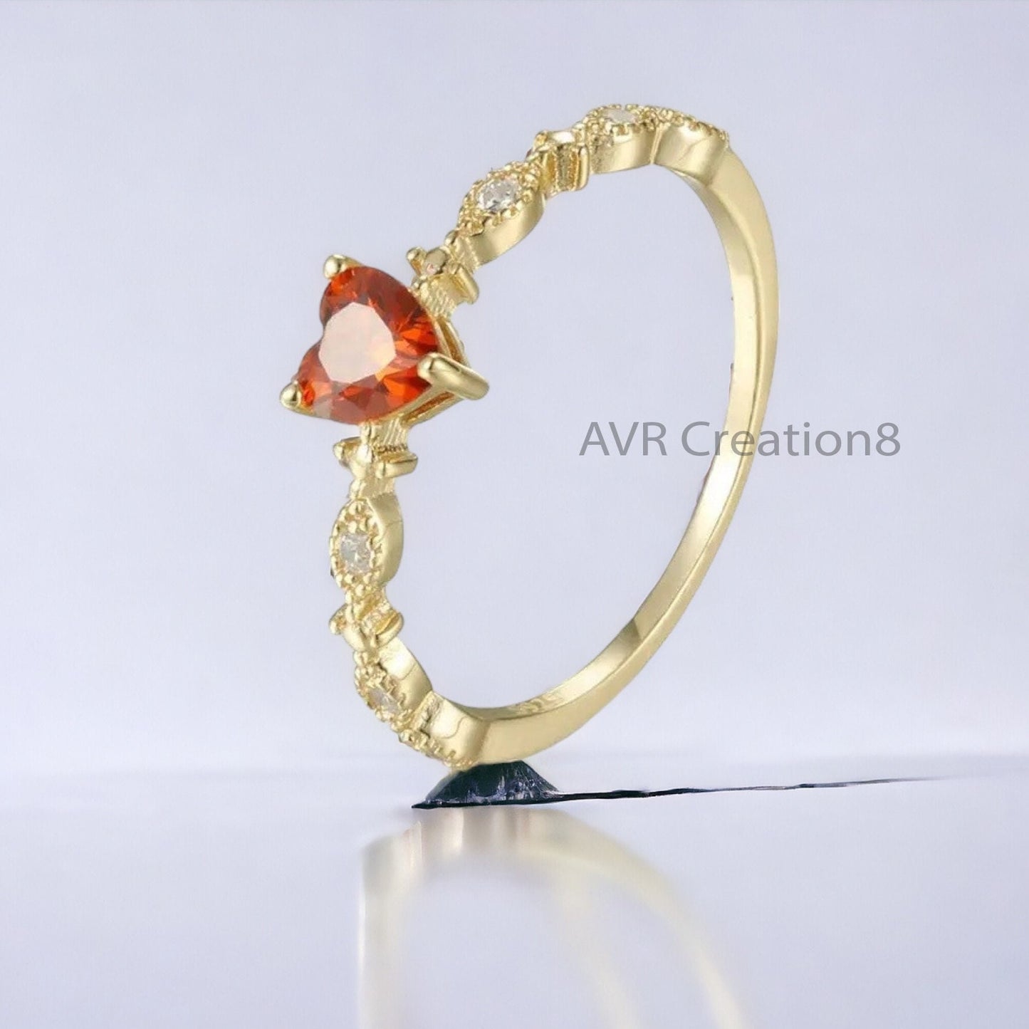 Heart Cut Garnet Anniversary Ring for Women, Diamond Wedding Ring for Women, Minimalist Gemstone Ring, 14K Yellow Gold Plated Diamond Ring