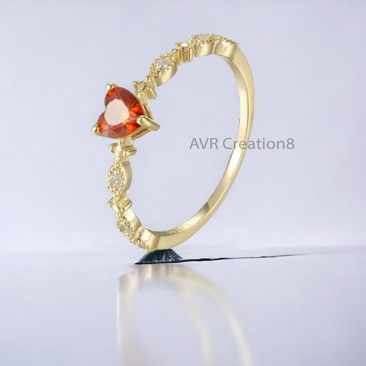 Heart Cut Garnet Anniversary Ring for Women, Diamond Wedding Ring for Women, Minimalist Gemstone Ring, 14K Yellow Gold Plated Diamond Ring