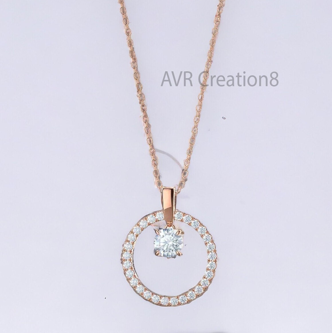 Diamond Pendant Necklace, Dainty Circle Round Necklace, Pendant For Women Daily Use Pendant, 14K Rose Gold Plated, Anniversary Gifts For Her