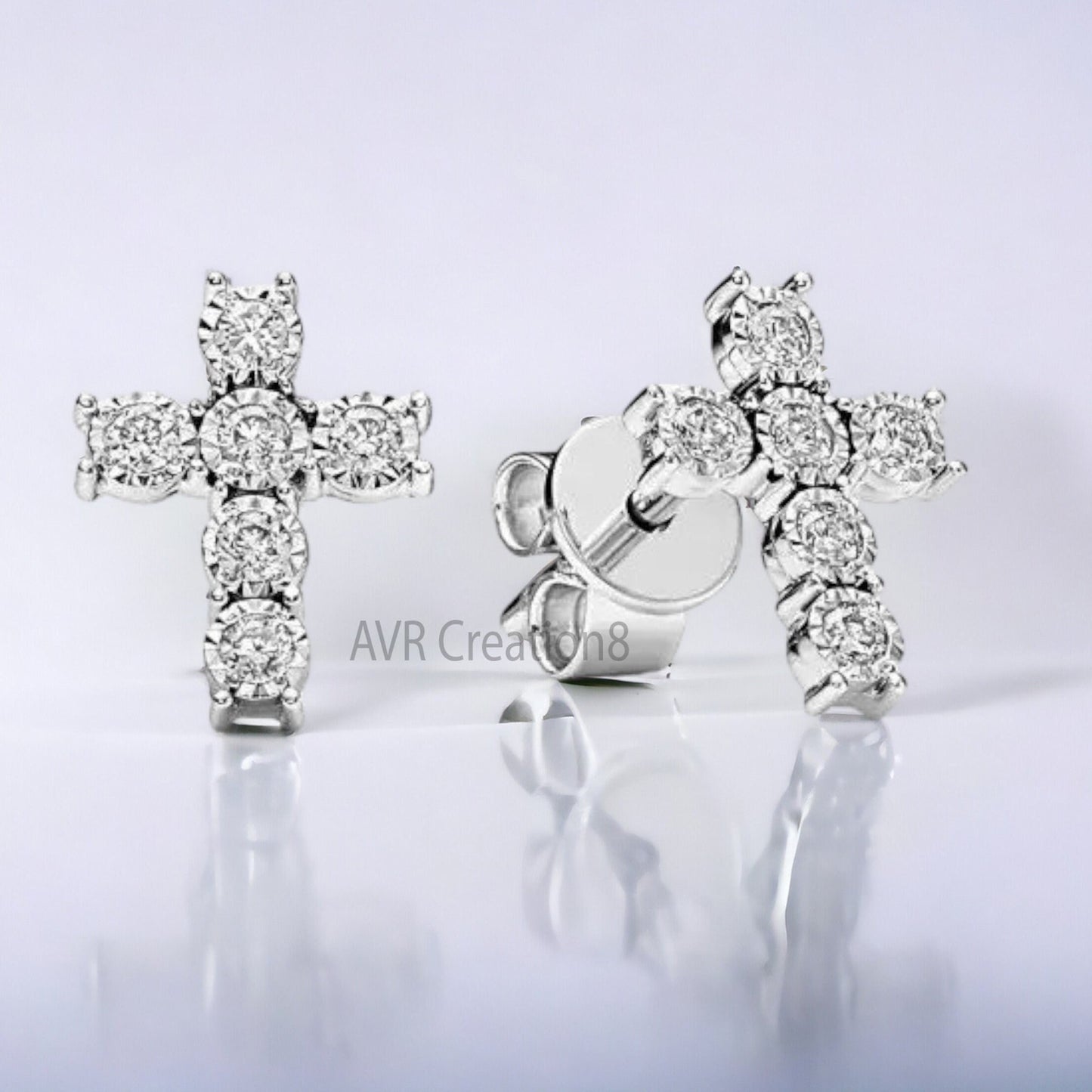 Tiny Cross Shape Diamond Stud Earrings For Her, Dainty Diamond Earrings, Minimalist Stud Earring, 925 Sterling Silver, Gifts For Girlfriend