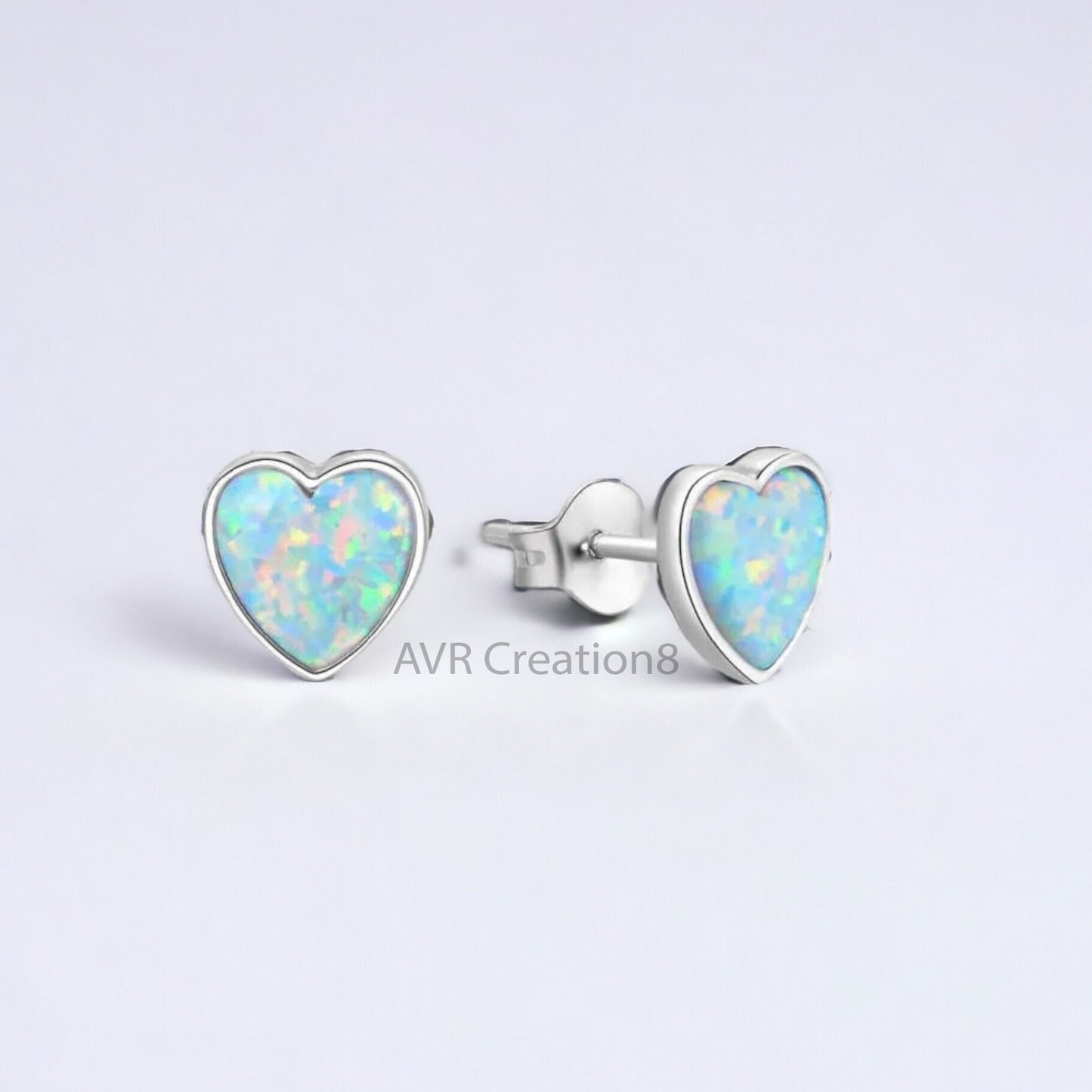 Small Heart Shape Opal Stud Earrings For Her, White Opal Earrings, Daily Use Stud Earring, 925 Sterling Silver, Perfect for Everyday Wear