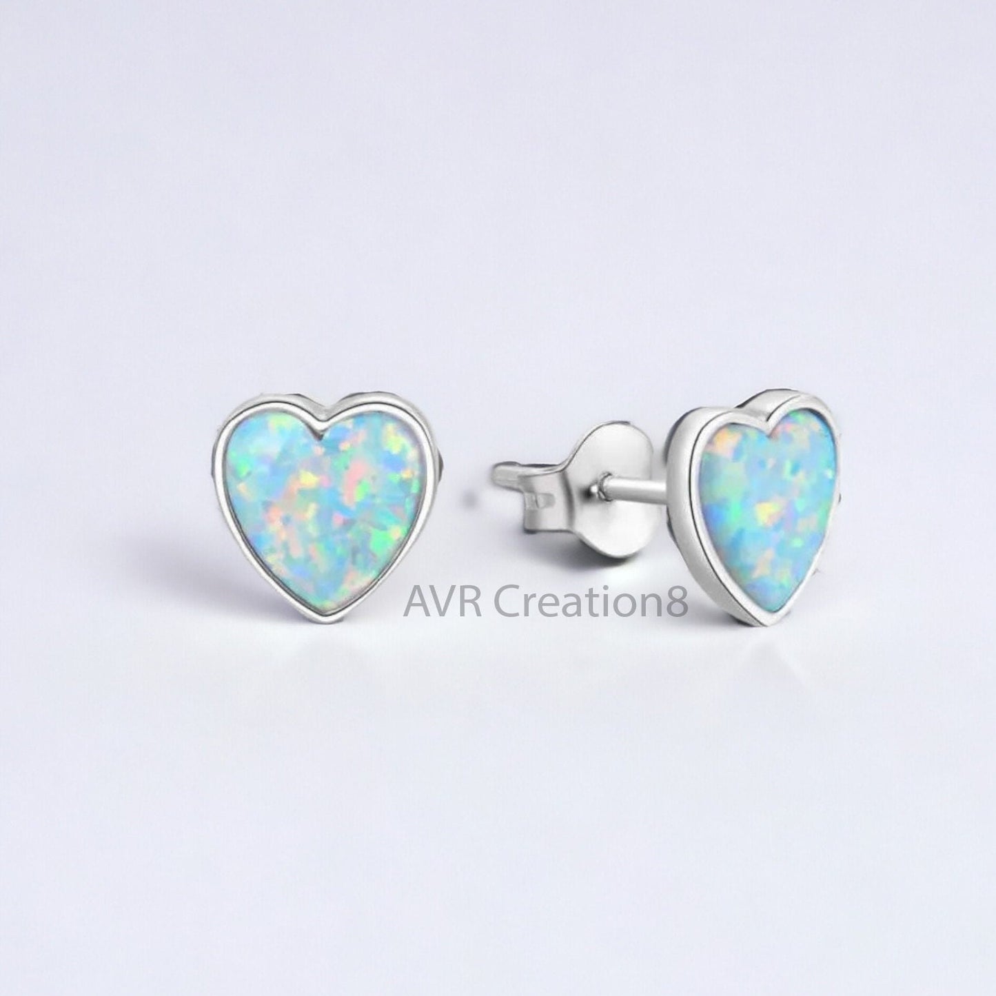 Small Heart Shape Opal Stud Earrings For Her, White Opal Earrings, Daily Use Stud Earring, 925 Sterling Silver, Perfect for Everyday Wear