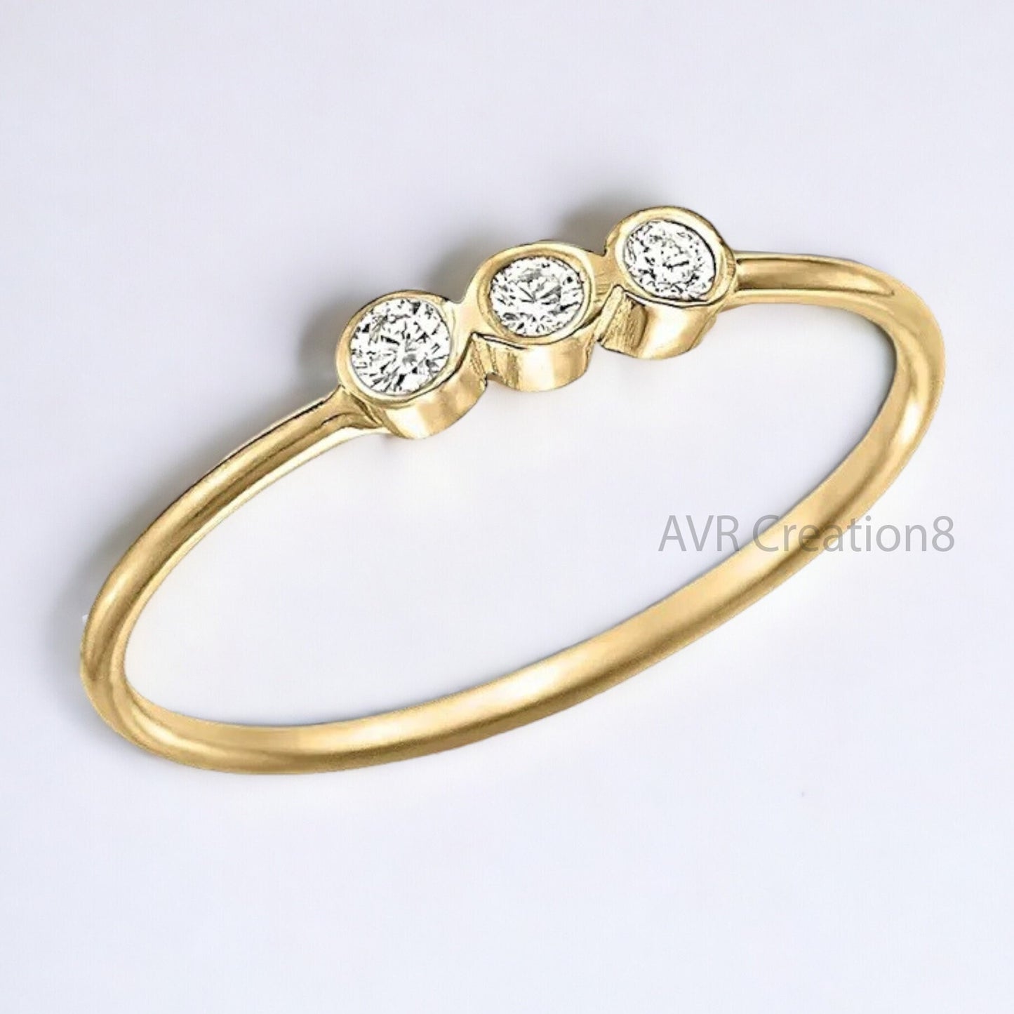 Women Stackable Ring, Three Stone Diamond Ring, Bezel Set Diamond Ring, Diamond Women's Ring, 925 Sterling Silver Ring, Gifts For Girlfriend